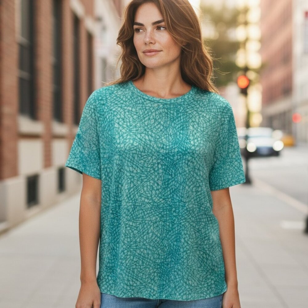 Lularoe Tunic Tee Top Sz S Teal/Blue-Green & White 197L